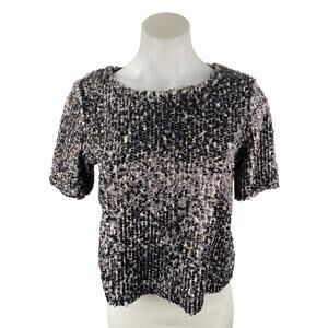 Search for Sanity Womens Faux Fur Sequin Shell Short Sleeve Sweater Blouse Top S